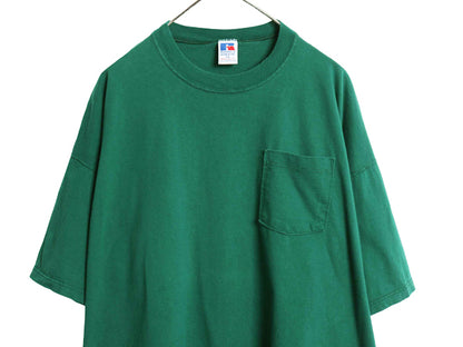 90s USA製 ラッセル ポケット付き 無地 半袖 Tシャツ メンズ XXL / オールド ヘビーウェイト コットン ポケT カットソー 大きいサイズ 緑