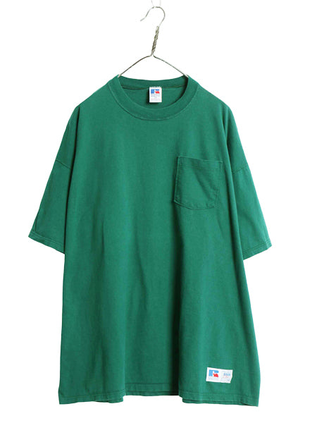 90s USA製 ラッセル ポケット付き 無地 半袖 Tシャツ メンズ XXL / オールド ヘビーウェイト コットン ポケT カットソー 大きいサイズ 緑