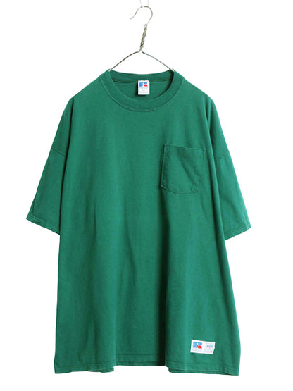 90s USA製 ラッセル ポケット付き 無地 半袖 Tシャツ メンズ XXL / オールド ヘビーウェイト コットン ポケT カットソー 大きいサイズ 緑