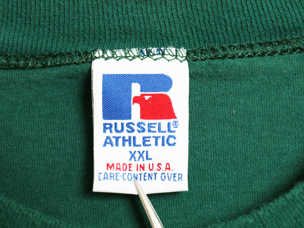 90s USA製 ラッセル ポケット付き 無地 半袖 Tシャツ メンズ XXL / オールド ヘビーウェイト コットン ポケT カットソー 大きいサイズ 緑