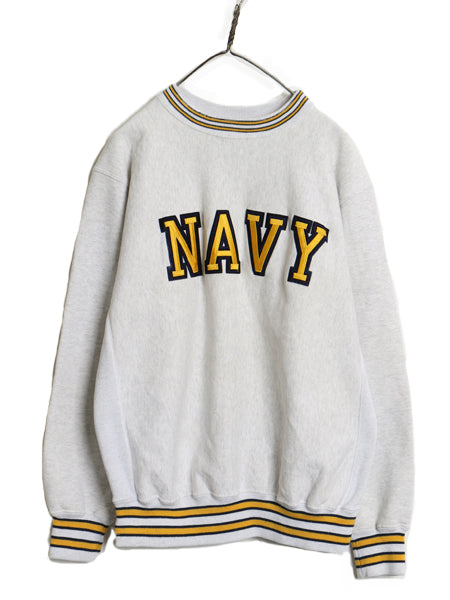 90s USA製 US NAVY 刺繍 スウェット メンズ XL / 古着 オールド リバース タイプ トレーナー ヘビーウェイト 裏起毛 USN 海軍 大きいサイズ