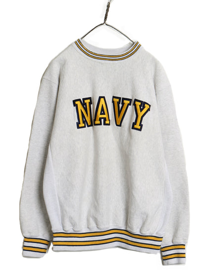 90s USA製 US NAVY 刺繍 スウェット メンズ XL / 古着 オールド リバース タイプ トレーナー ヘビーウェイト 裏起毛 USN 海軍 大きいサイズ
