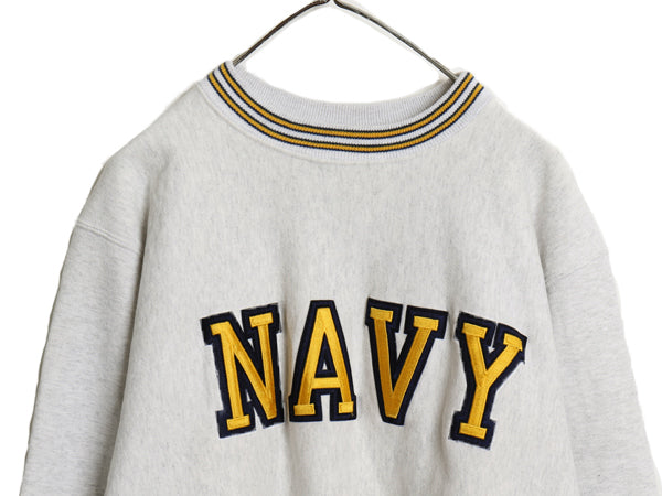90s USA製 US NAVY 刺繍 スウェット メンズ XL / 古着 オールド リバース タイプ トレーナー ヘビーウェイト 裏起毛 USN 海軍 大きいサイズ