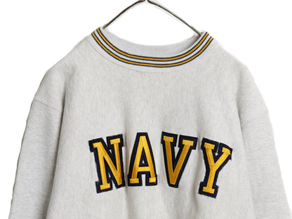 90s USA製 US NAVY 刺繍 スウェット メンズ XL / 古着 オールド リバース タイプ トレーナー ヘビーウェイト 裏起毛 USN 海軍 大きいサイズ