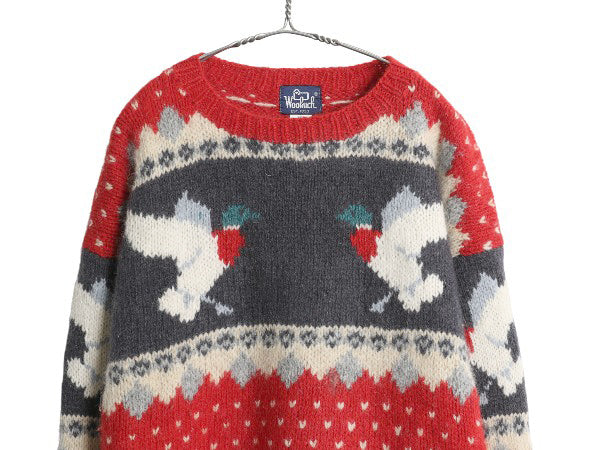 80s ウールリッチ デザイン ニット セーター メンズ XL / ヴィンテージ ウール バーズアイ ハンティング ノルディック 絵柄 大きいサイズ