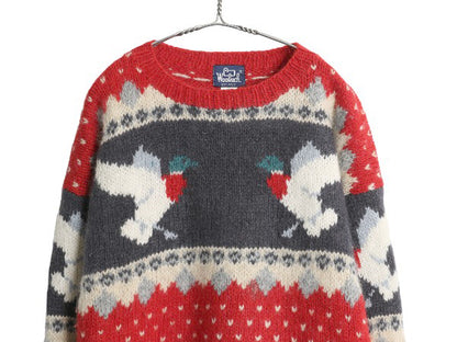 80s ウールリッチ デザイン ニット セーター メンズ XL / ヴィンテージ ウール バーズアイ ハンティング ノルディック 絵柄 大きいサイズ