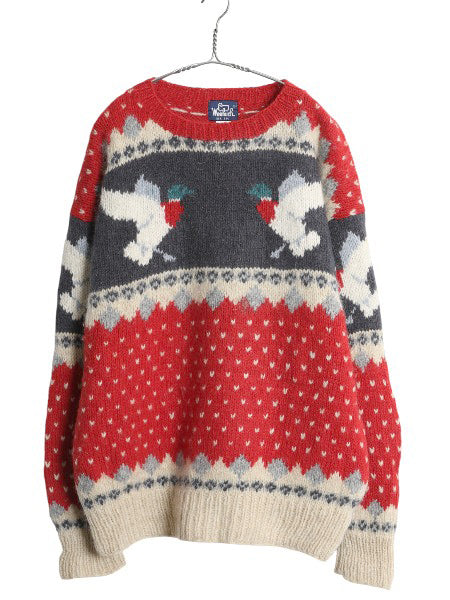 80s ウールリッチ デザイン ニット セーター メンズ XL / ヴィンテージ ウール バーズアイ ハンティング ノルディック 絵柄 大きいサイズ