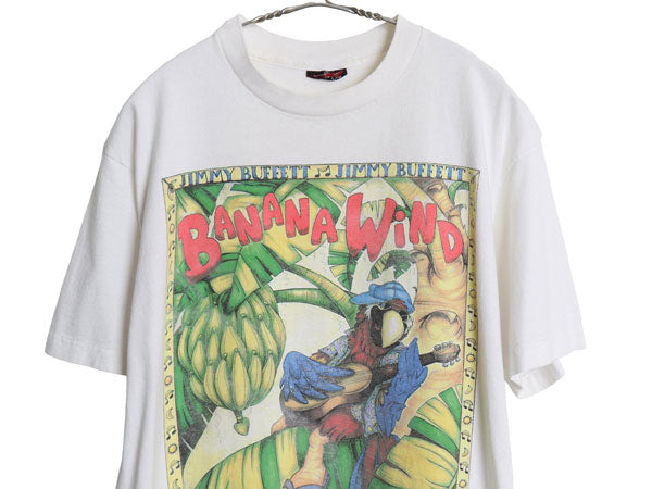 90s USA製 ジミー バフェット ツアー 両面 イラスト プリント Tシャツ メンズ L 程/ オールド バンド ロック オフィシャル グラフィック 白