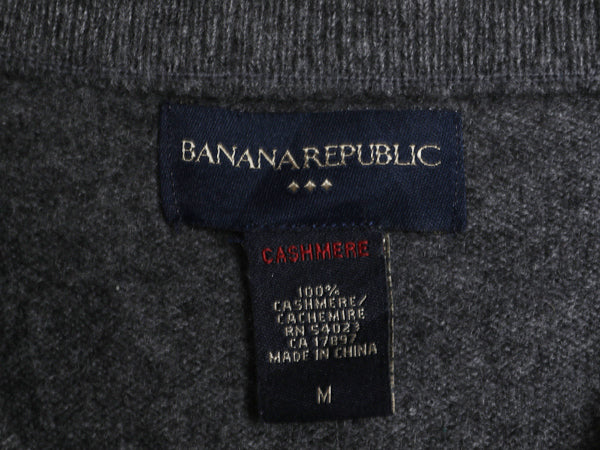 バナナリパブリック Vネック ニット セーター レディース M / 古着 アーガイル 高級 100% カシミヤ きれいめ シンプル 長袖セーター グレー
