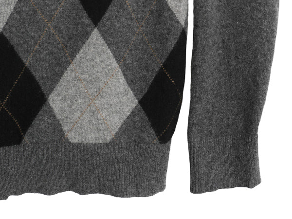 バナナリパブリック Vネック ニット セーター レディース M / 古着 アーガイル 高級 100% カシミヤ きれいめ シンプル 長袖セーター グレー