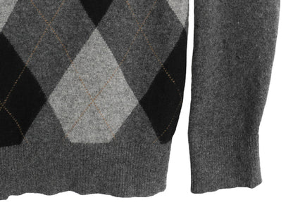 バナナリパブリック Vネック ニット セーター レディース M / 古着 アーガイル 高級 100% カシミヤ きれいめ シンプル 長袖セーター グレー