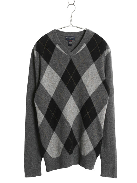 バナナリパブリック Vネック ニット セーター レディース M / 古着 アーガイル 高級 100% カシミヤ きれいめ シンプル 長袖セーター グレー