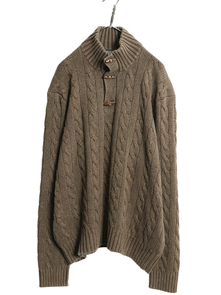 90s ポロ ラルフローレン ケーブル ニット セーター メンズ XXL オールド ハイネック 高級 100% シルク プルオーバー トグル 大きいサイズ
