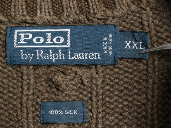 90s ポロ ラルフローレン ケーブル ニット セーター メンズ XXL オールド ハイネック 高級 100% シルク プルオーバー トグル 大きいサイズ