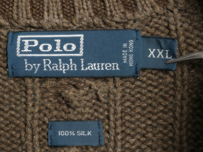 90s ポロ ラルフローレン ケーブル ニット セーター メンズ XXL オールド ハイネック 高級 100% シルク プルオーバー トグル 大きいサイズ