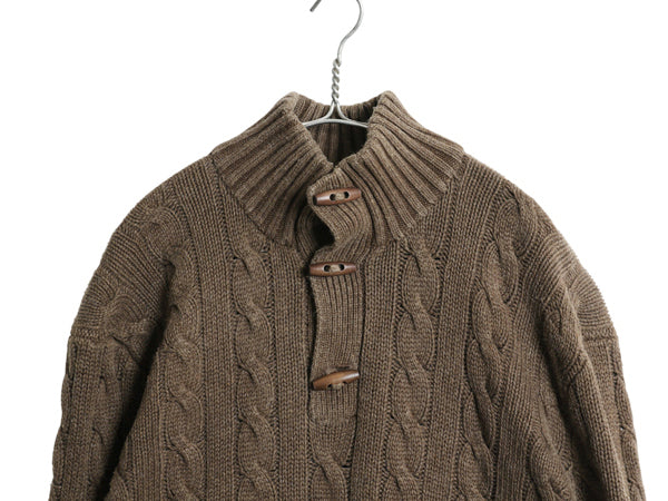 90s ポロ ラルフローレン ケーブル ニット セーター メンズ XXL オールド ハイネック 高級 100% シルク プルオーバー トグル 大きいサイズ