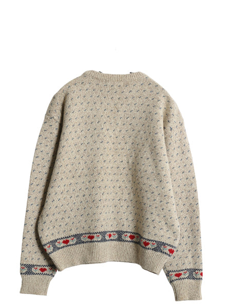 90s エディーバウアー デザイン 二ット セーター レディース L 古着 オールド 長袖ニット ウール バーズアイ ひつじ ハート 絵柄 かわいい