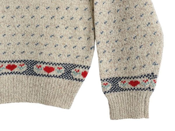 90s エディーバウアー デザイン 二ット セーター レディース L 古着 オールド 長袖ニット ウール バーズアイ ひつじ ハート 絵柄 かわいい