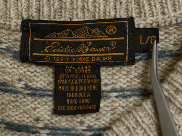 90s エディーバウアー デザイン 二ット セーター レディース L 古着 オールド 長袖ニット ウール バーズアイ ひつじ ハート 絵柄 かわいい