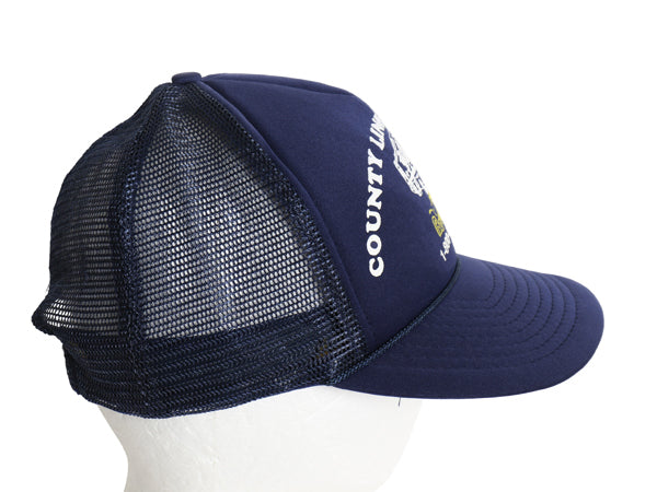 90s 企業 ロゴ プリント メッシュ ベースボール キャップ フリーサイズ オールド 帽子 ワンポイント トラッカー ハット ネイビー シンプル