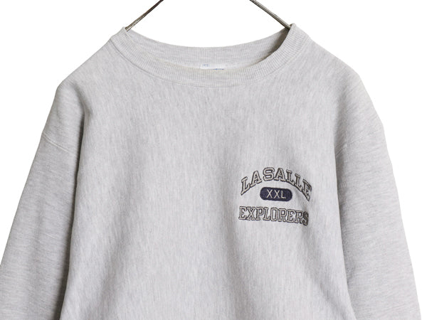 90s USA製 チャンピオン リバースウィーブ カレッジ 刺繍 スウェット メンズ XL オールド トレーナー クルーネック 裏起毛 灰 大きいサイズ