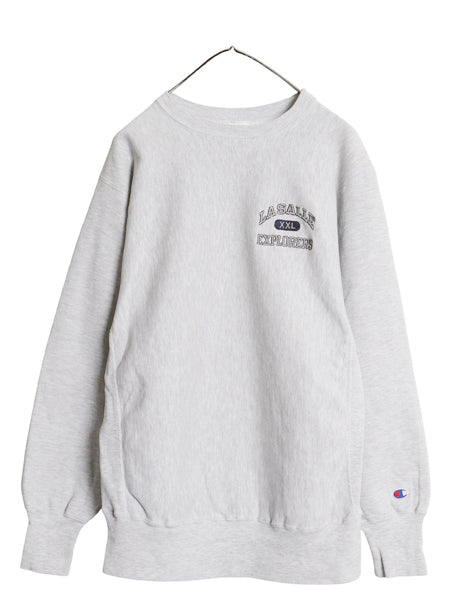 90s USA製 チャンピオン リバースウィーブ カレッジ 刺繍 スウェット メンズ XL オールド トレーナー クルーネック 裏起毛 灰 大きいサイズ
