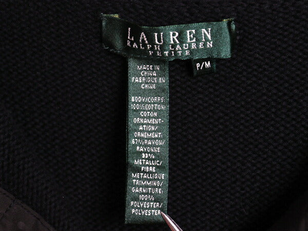 00s LAUREN ラルフローレン 龍 金 刺繍 ハイネック コットン ニット セーター レディース M / オールド ポロ スーベニア デザイン ブラック