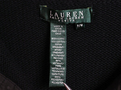 00s LAUREN ラルフローレン 龍 金 刺繍 ハイネック コットン ニット セーター レディース M / オールド ポロ スーベニア デザイン ブラック