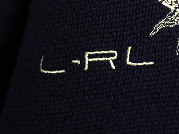 00s LAUREN ラルフローレン 龍 金 刺繍 ハイネック コットン ニット セーター レディース M / オールド ポロ スーベニア デザイン ブラック