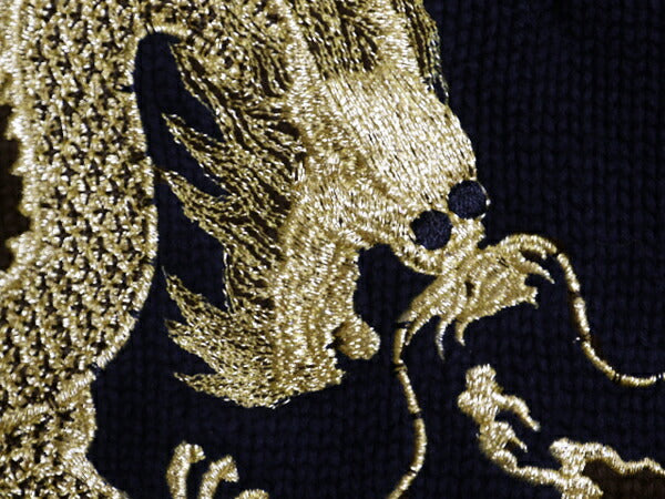 00s LAUREN ラルフローレン 龍 金 刺繍 ハイネック コットン ニット セーター レディース M / オールド ポロ スーベニア デザイン ブラック