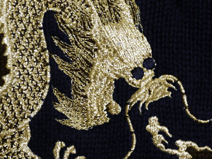 00s LAUREN ラルフローレン 龍 金 刺繍 ハイネック コットン ニット セーター レディース M / オールド ポロ スーベニア デザイン ブラック
