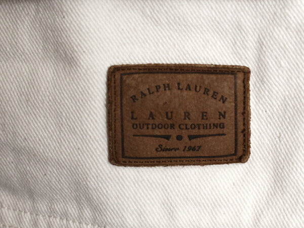 90s LAUREN ラルフローレン ホワイト デニム ハンティング ジャケット レディース L 古着 オールド ポロ コットン カバーオール コート 白