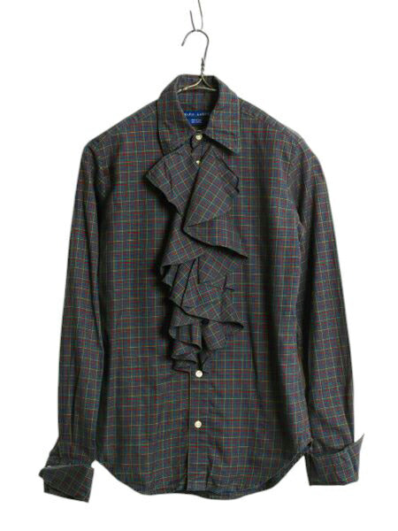 ラルフローレン フリル付き チェック 長袖 シャツ レディース XS 程/ 古着 ポロ コットン ドレス ブラウス ポニーなし ターンナップカフス