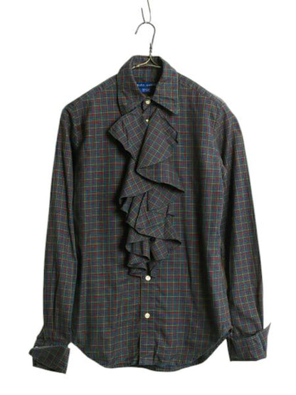 ラルフローレン フリル付き チェック 長袖 シャツ レディース XS 程/ 古着 ポロ コットン ドレス ブラウス ポニーなし ターンナップカフス