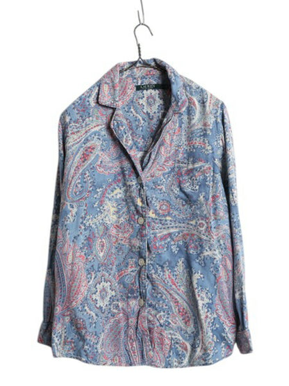 00s LAUREN ラルフローレン ペイズリー 総柄 パジャマ シャツ レディース L オールド ネルシャツ 長袖シャツ コットン レーヨン フランネル