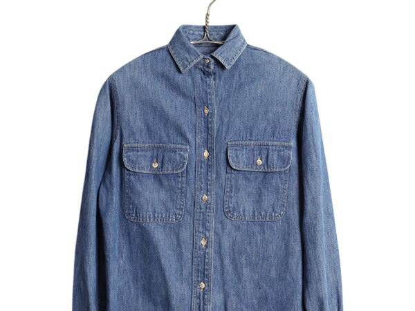 80s USA製 エルエルビーン 長袖 デニム シャツ ワンピース レディース M 程 古着 ヴィンテージ  LLBEAN ロングシャツ ワンピ ひざ丈 前開き