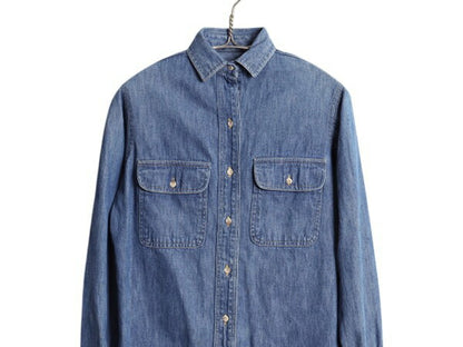 80s USA製 エルエルビーン 長袖 デニム シャツ ワンピース レディース M 程 古着 ヴィンテージ  LLBEAN ロングシャツ ワンピ ひざ丈 前開き