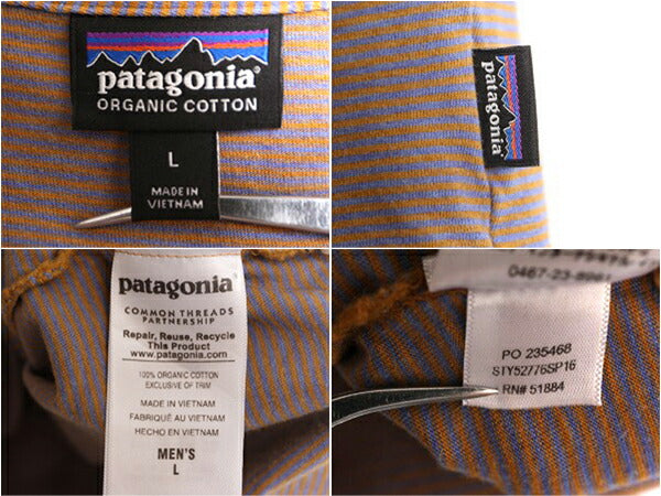 16年製 パタゴニア ポケット付き 半袖 ボーダー ポロシャツ メンズ L / Patagonia アウトドア 半袖シャツ スムース オーガニックコットン