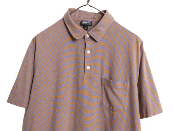 16年製 パタゴニア ポケット付き 半袖 ボーダー ポロシャツ メンズ L / Patagonia アウトドア 半袖シャツ スムース オーガニックコットン