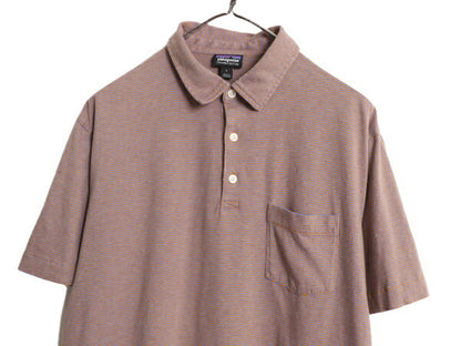 16年製 パタゴニア ポケット付き 半袖 ボーダー ポロシャツ メンズ L / Patagonia アウトドア 半袖シャツ スムース オーガニックコットン