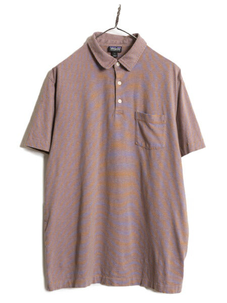 16年製 パタゴニア ポケット付き 半袖 ボーダー ポロシャツ メンズ L / Patagonia アウトドア 半袖シャツ スムース オーガニックコットン