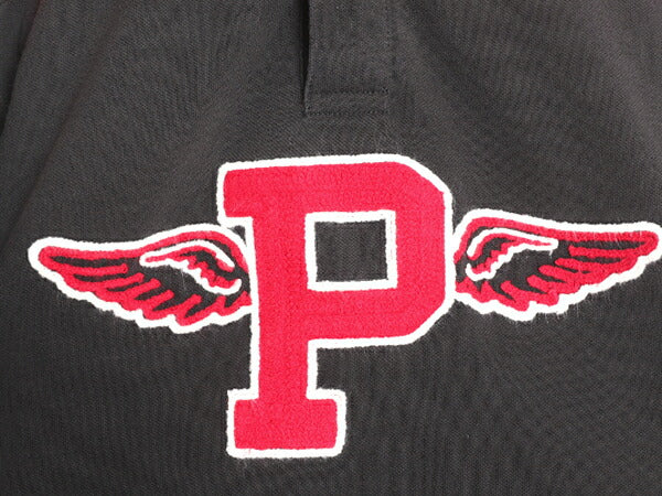 ポロ ラルフローレン P-WING ワッペン 鹿の子 半袖 ポロシャツ メンズ XL / 古着 半袖シャツ ラガーシャツ タイプ Pロゴ ウイングフット 黒