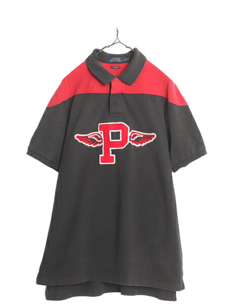 ポロ ラルフローレン P-WING ワッペン 鹿の子 半袖 ポロシャツ メンズ XL / 古着 半袖シャツ ラガーシャツ タイプ Pロゴ ウイングフット 黒