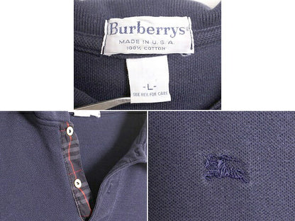 90s USA製 バーバリー 鹿の子 半袖 ポロシャツ メンズ L 古着 90年代 オールド Burberrys 旧タグ 半袖シャツ ワンポイント ノバチェック 紺