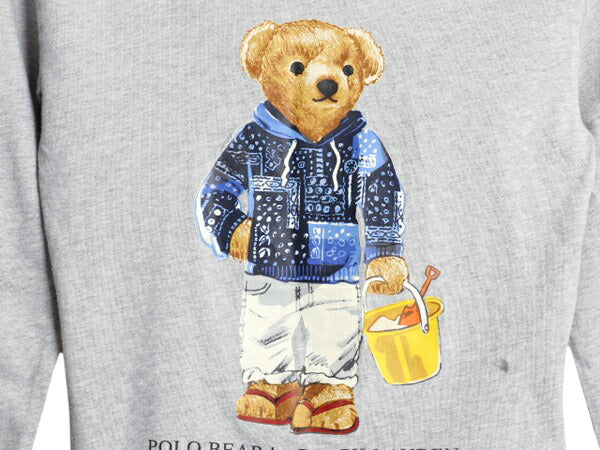 ポロベア ポロ ラルフローレン フード付き プリント 長袖 Tシャツ キッズ S 130cm / パーカー 長袖Tシャツ ロンT カットソー 子ども グレー
