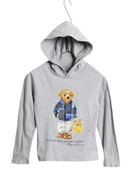 ポロベア ポロ ラルフローレン フード付き プリント 長袖 Tシャツ キッズ S 130cm / パーカー 長袖Tシャツ ロンT カットソー 子ども グレー