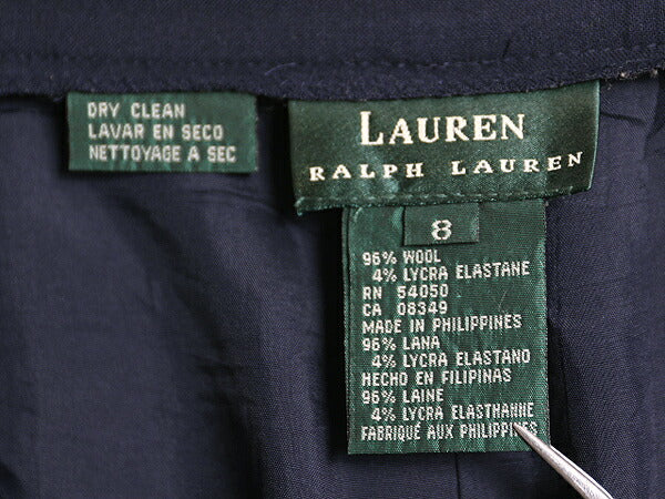 90s LAUREN ラルフローレン チョーク ストライプ スラックス パンツ レディース S 程/ オールド 2タック ワイド ストレート サマー ウール