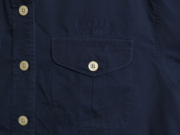 90s LAUREN ラルフローレン 長袖 シャツ レディース S 紺 古着 オールド ポロ コットン ブラウス コットン ワンポイント ロゴ刺繍 ネイビー