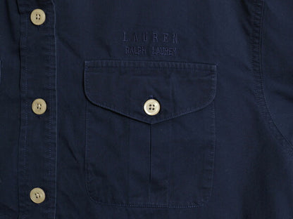 90s LAUREN ラルフローレン 長袖 シャツ レディース S 紺 古着 オールド ポロ コットン ブラウス コットン ワンポイント ロゴ刺繍 ネイビー