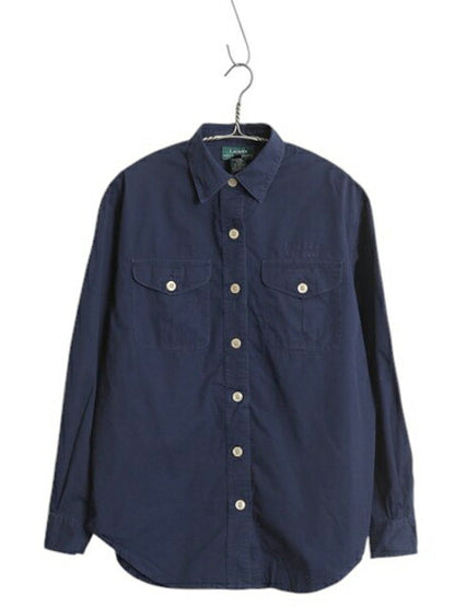 90s LAUREN ラルフローレン 長袖 シャツ レディース S 紺 古着 オールド ポロ コットン ブラウス コットン ワンポイント ロゴ刺繍 ネイビー